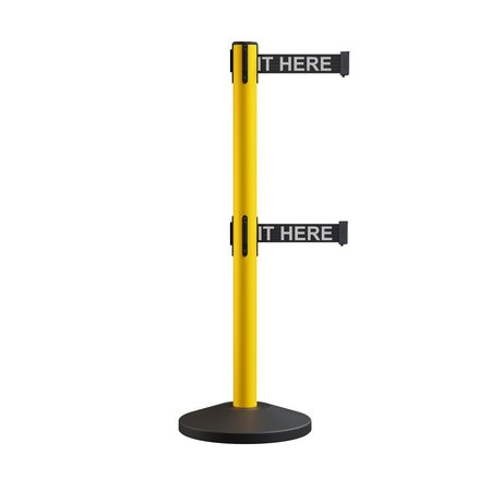 MONTOUR LINE Retractable Dbl Belt Rolling Stanchion, 2.5in YW Post  7.5'Wait..Belt MS630D-YW-PLEAWBW-75